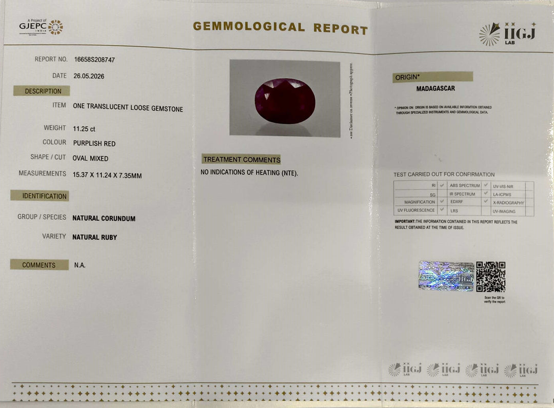 11.25/CT Natural Ruby Stone with Govt. Lab Certificate-16658S208747
