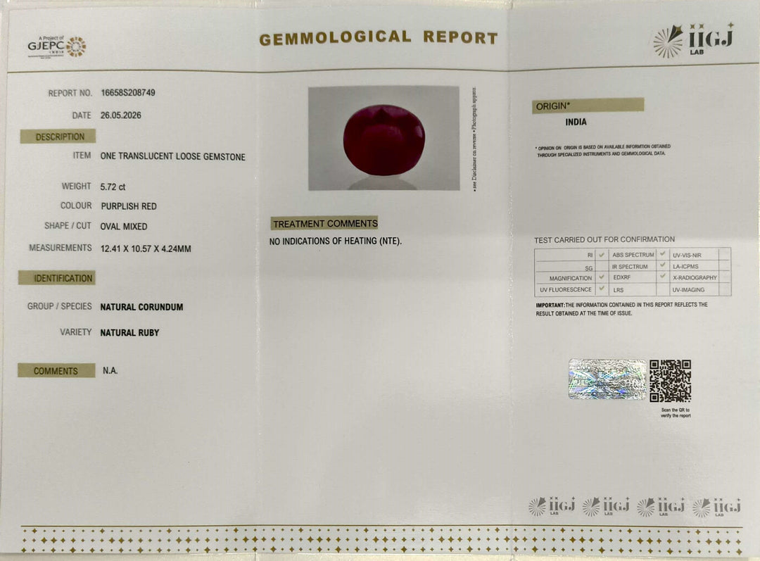 5.72/CT Natural Ruby Stone with Govt. Lab Certificate-16658S208749