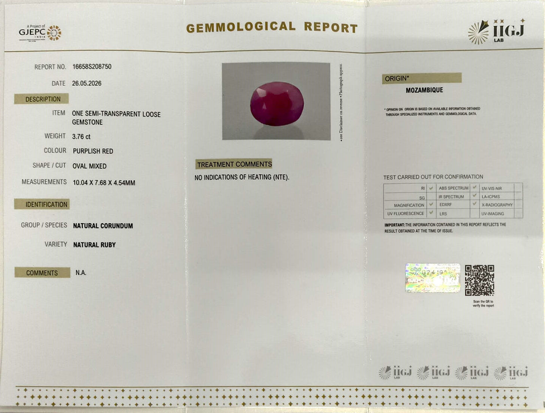 3.76/CT Natural Ruby Stone with Govt. Lab Certificate-16658S208750
