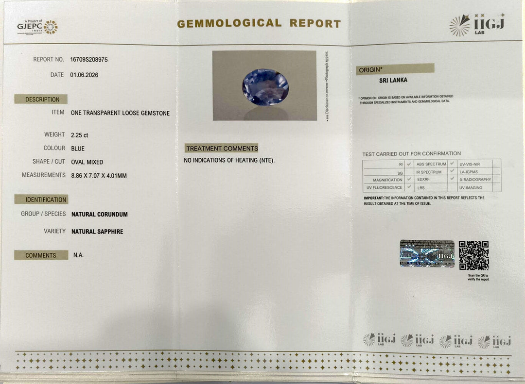 2.25/CT Natural Blue Sapphire with Govt Lab Certificate-16709S208975