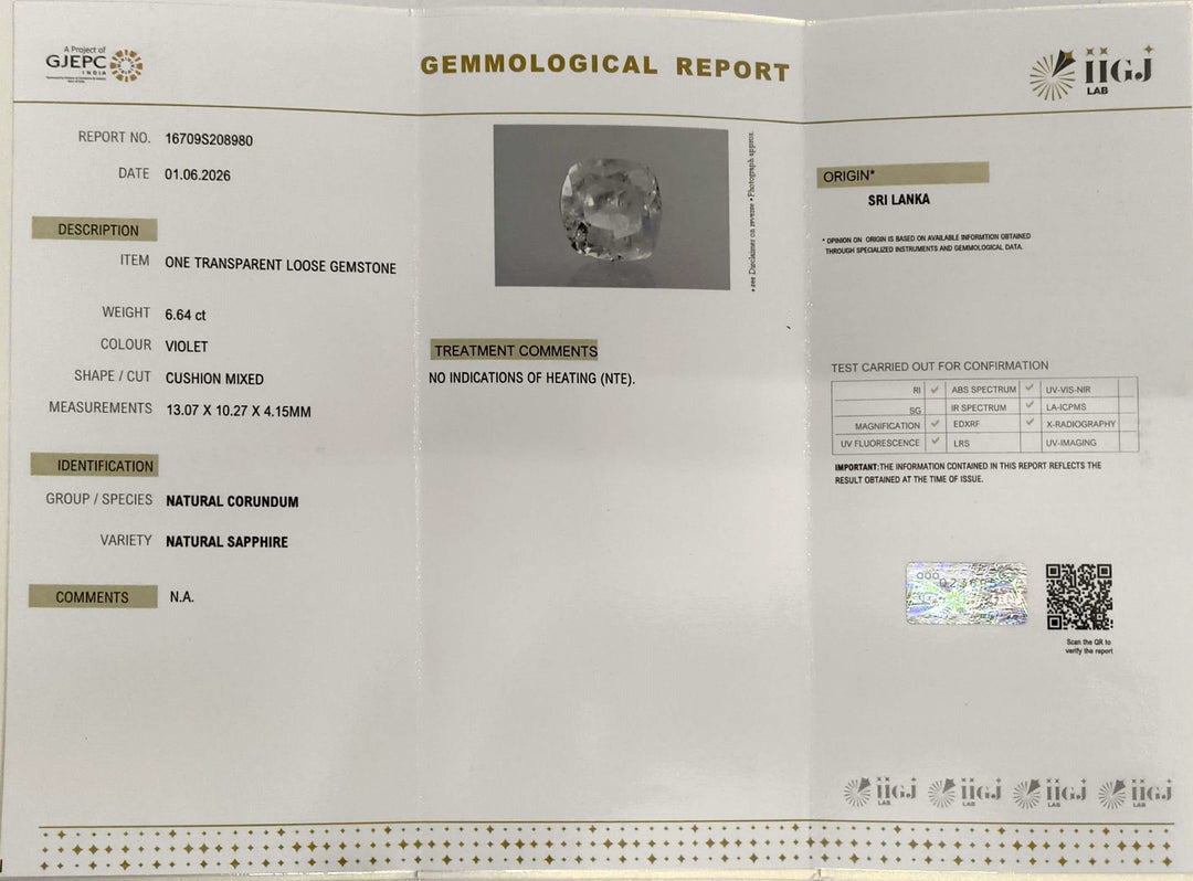 6.64/CT Natural Blue Sapphire with Govt Lab Certificate-16709S208980