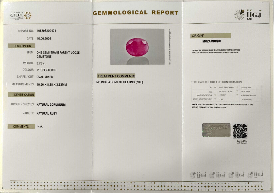 3.73/CT Natural Ruby Stone with Govt. Lab Certificate-16839S209424