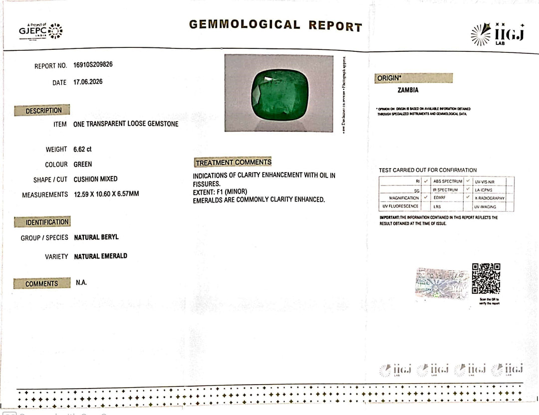 6.62/CT Natural Panna Stone with Govt. Lab Certificate-16910S209826