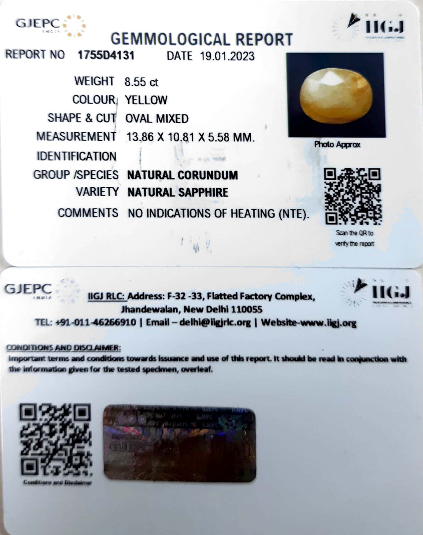 8.55/CT Natural Yellow Sapphire With Govt Lab Certificate (4551)