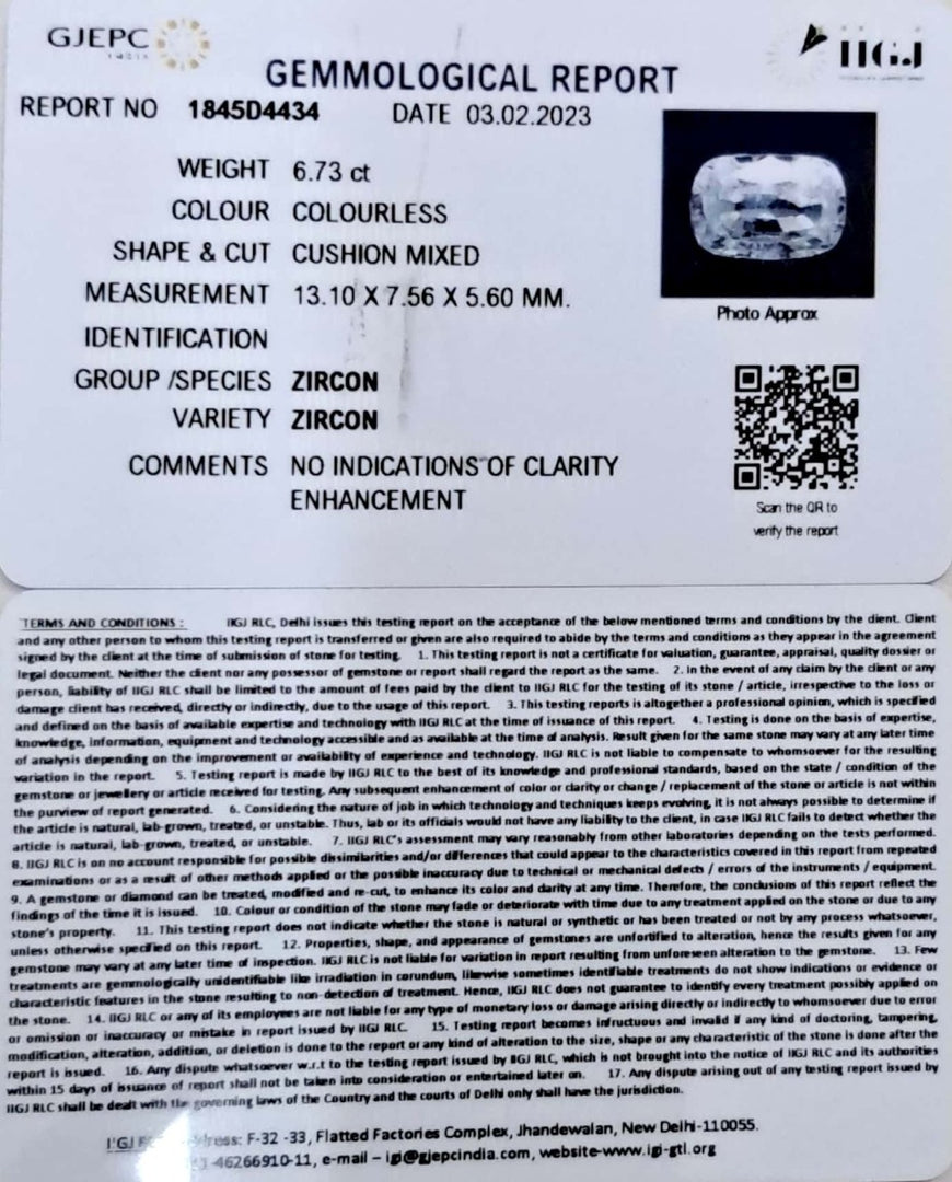 6.73/CT Natural Zircon with Govt. Lab certificate-(3441)