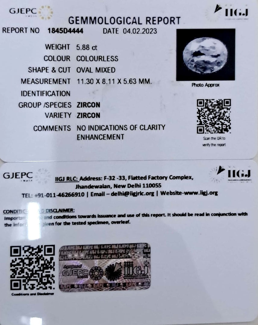 5.88/CT Natural Zircon with Govt. Lab certificate-(3441)