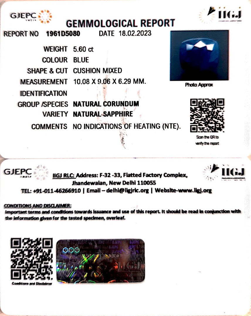 5.60/CT Natural Blue Sapphire with Govt Lab Certificate-(2331)