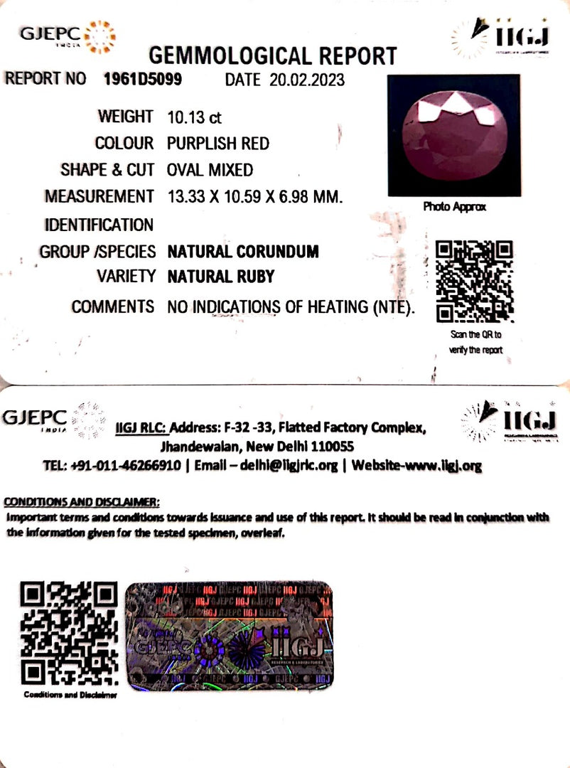 10.13/CT Natural Neo Burma Ruby with Govt. Lab Certificate (4551)