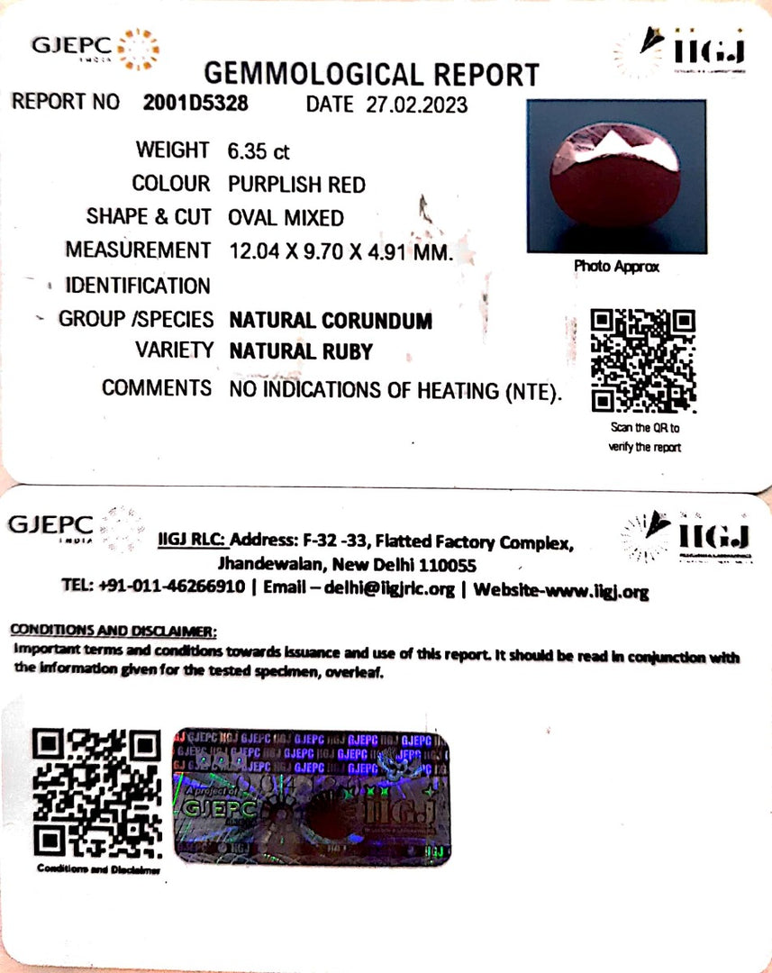 6.35/CT Natural Neo Burma Ruby with Govt. Lab Certificate (2331)