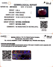 4.96/CT Natural Neo Burma Ruby with Govt. Lab Certificate (3441)