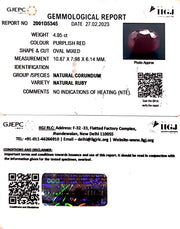 4.95/CT Natural Neo Burma Ruby with Govt. Lab Certificate (3441)