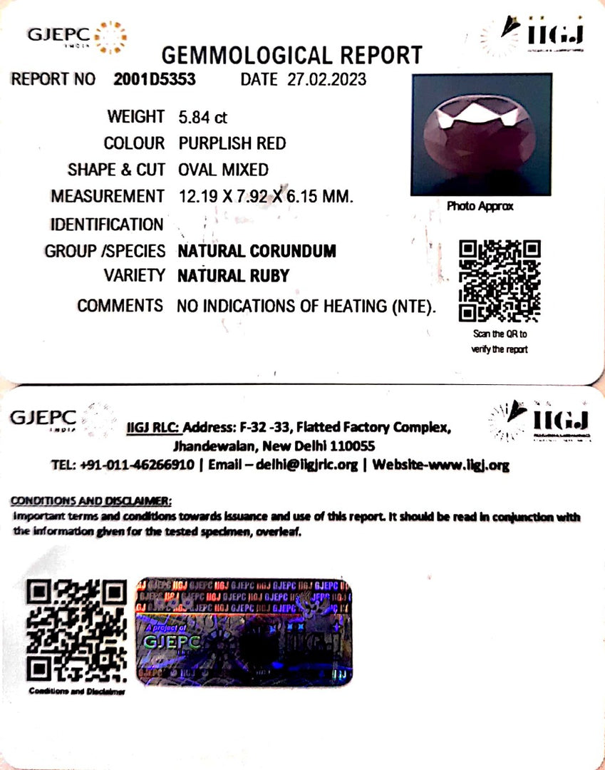 5.84/CT Natural Neo Burma Ruby with Govt. Lab Certificate (4551)
