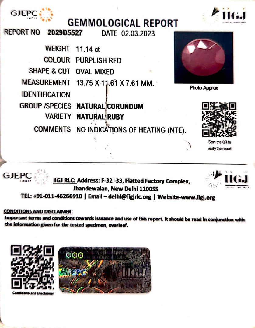 11.14/CT Natural Mozambique Ruby with Govt. Lab Certificate-RUBY9T