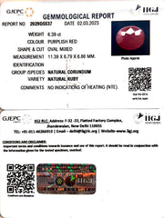 6.39/CT Natural Mozambique Ruby with Govt. Lab Certificate (RUBY9T)