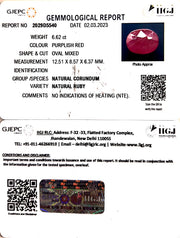 6.62/CT Natural Mozambique Ruby with Govt. Lab Certificate-RUBY9T