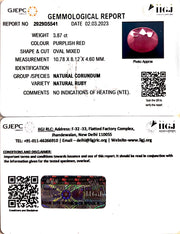 3.87/CT Natural Mozambique Ruby with Govt. Lab Certificate (RUBY9T)