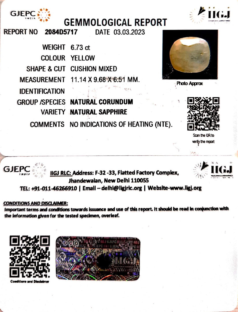 6.73/CT Natural Ceylonese Pukhraj with Govt Lab Certificate-(6771)