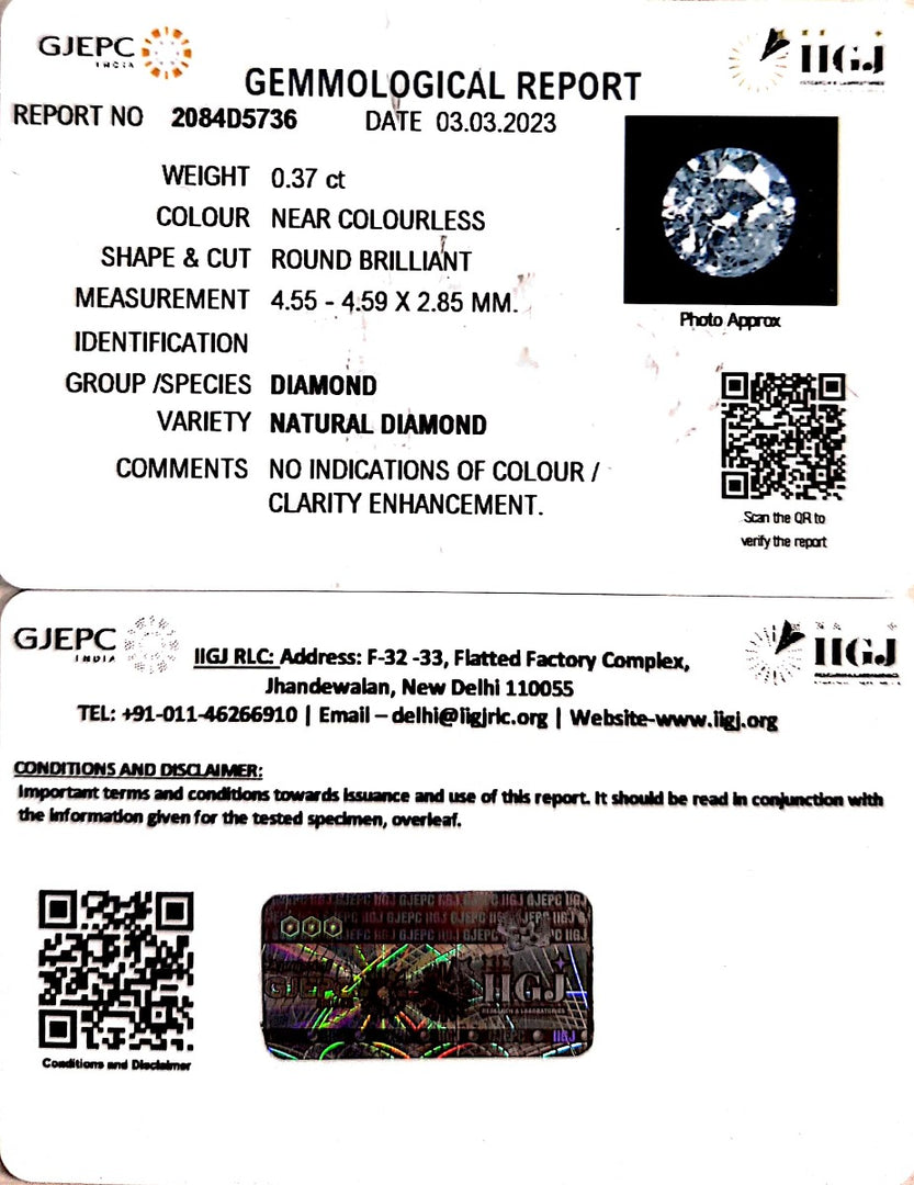 0.37/Cents Natural Diamond With Govt. Lab Certificate (85000)