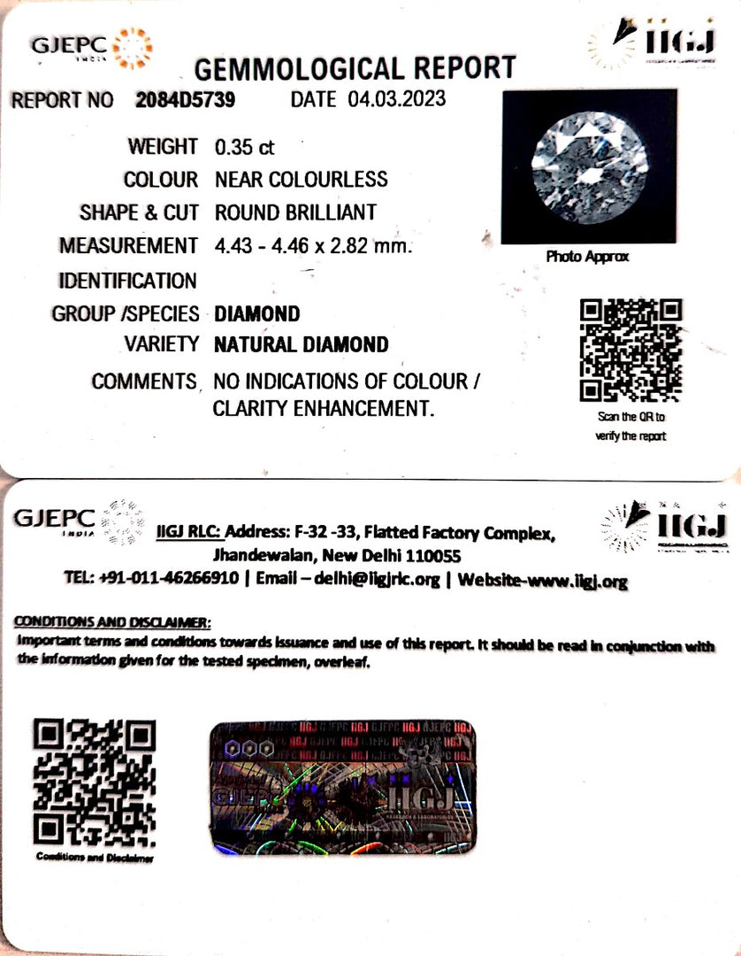 0.35/Cents Natural Diamond With Govt. Lab Certificate (85000)