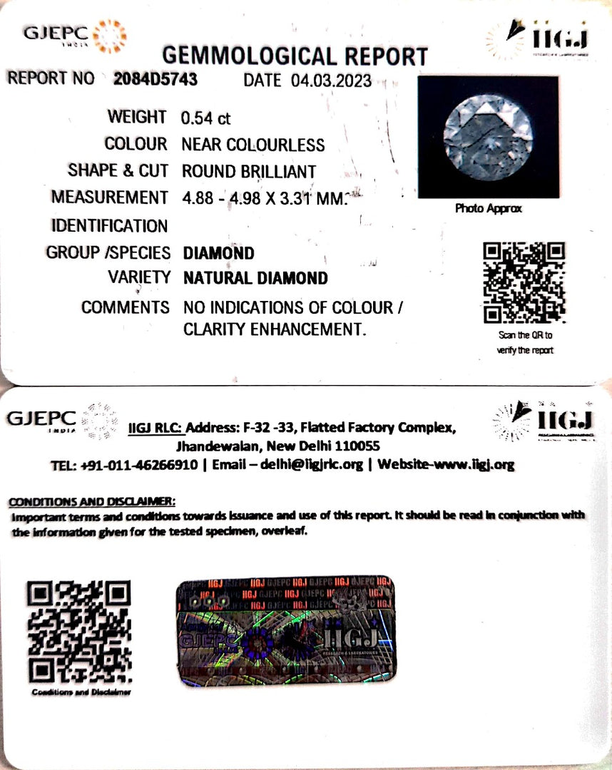0.54/Cents Natural Diamond With Govt. Lab Certificate (120000)