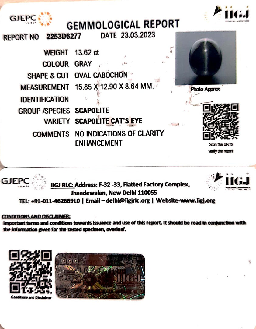 13.62/CT Natural Scapolite Cat's Eye with Govt. Lab Certified-(1221)