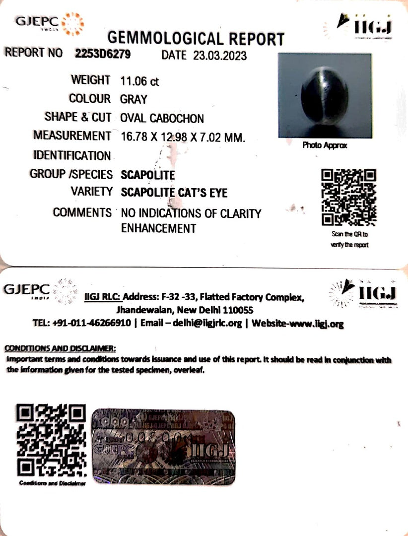 11.06/CT Natural Scapolite Cat's Eye with Govt. Lab Certified-(1221)