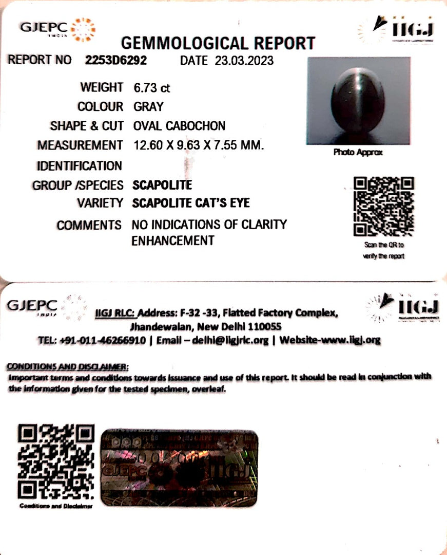 6.73/CT Natural Scapolite Cat's Eye with Govt. Lab Certified-(1221)