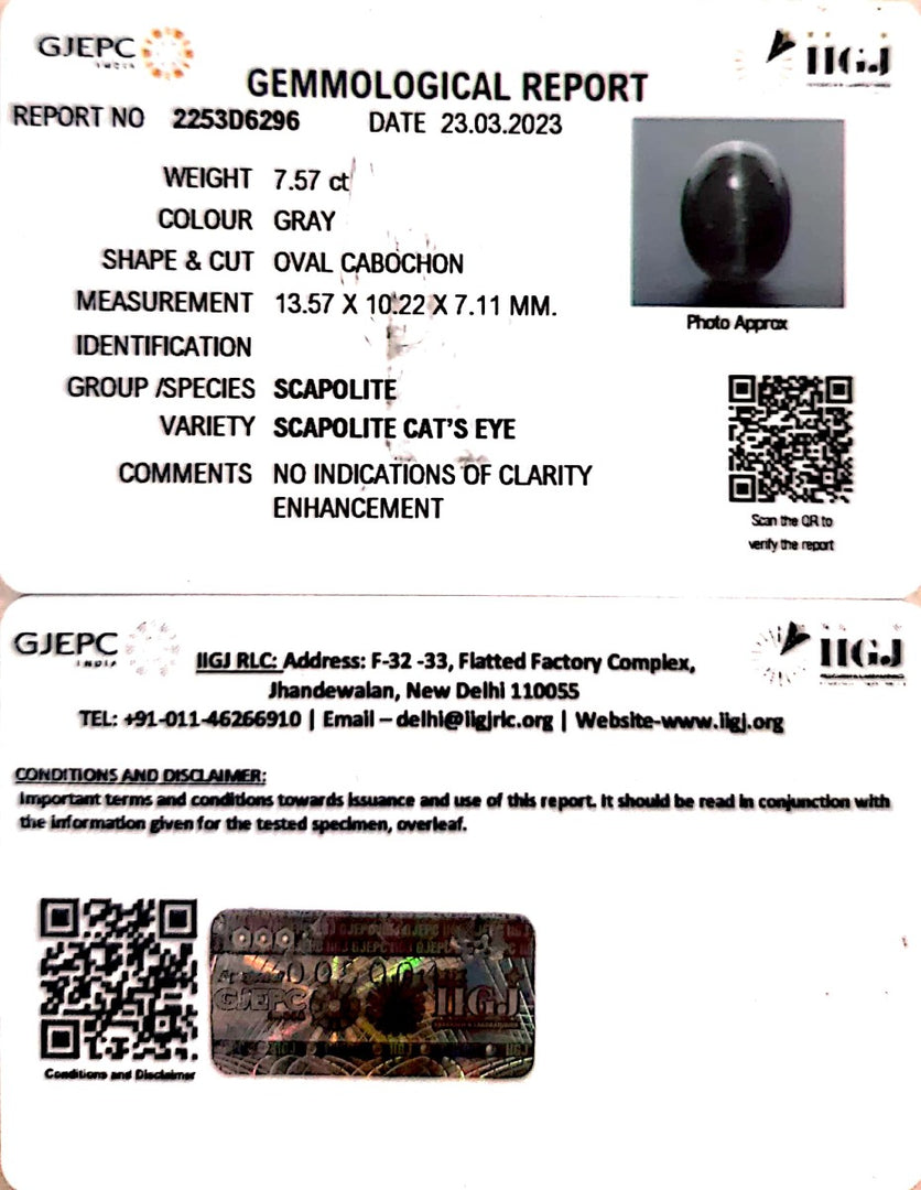 7.57/CT Natural Scapolite Cat's Eye with Govt. Lab Certified-(1221)