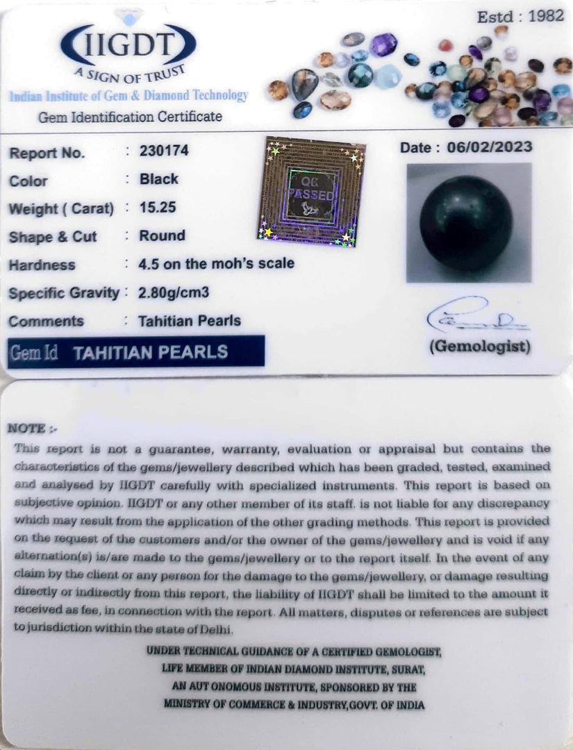 15.25/CT Natural Tahitian Pearl With Lab Certificate-(1332)