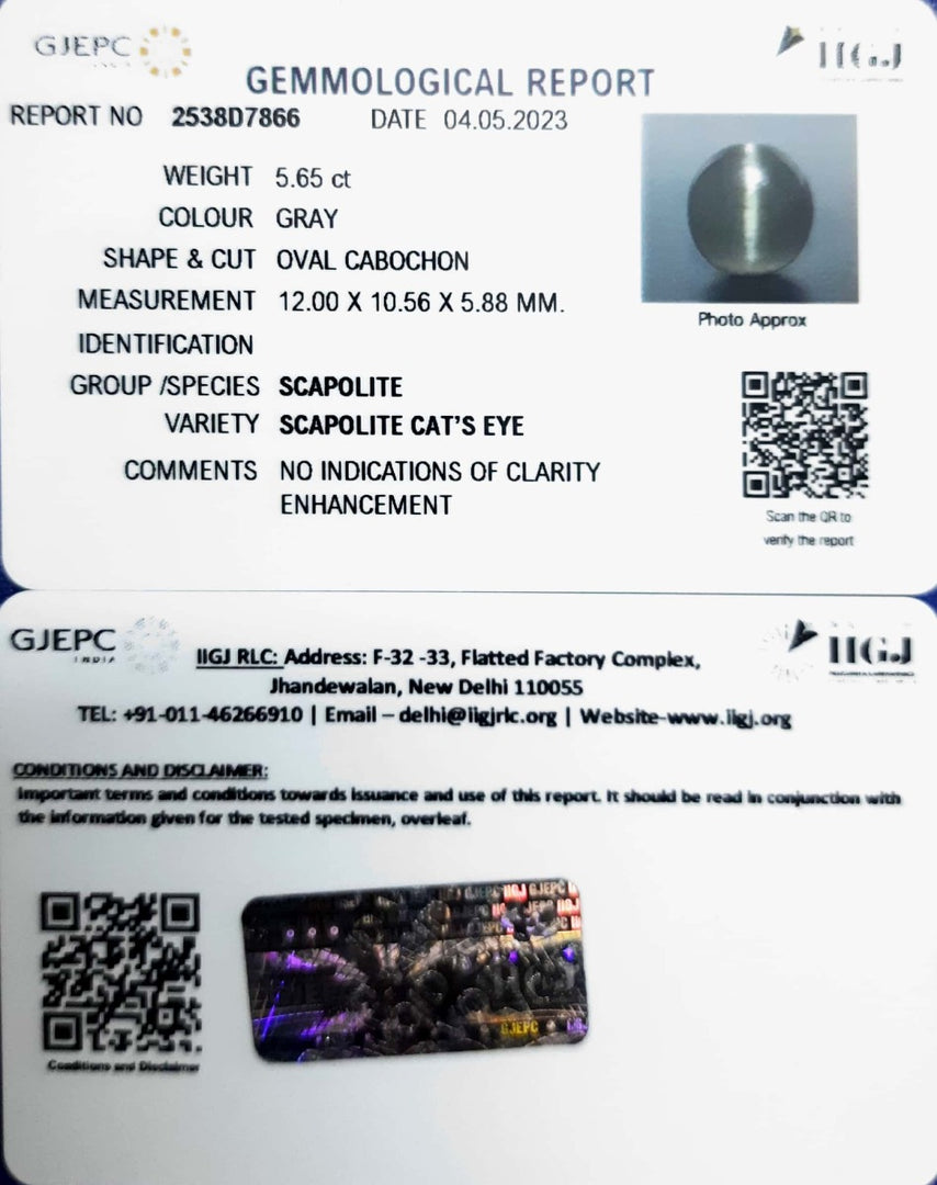 6.65/CT Natural Scapolite Cat's Eye with Govt. Lab Certified-(1221)
