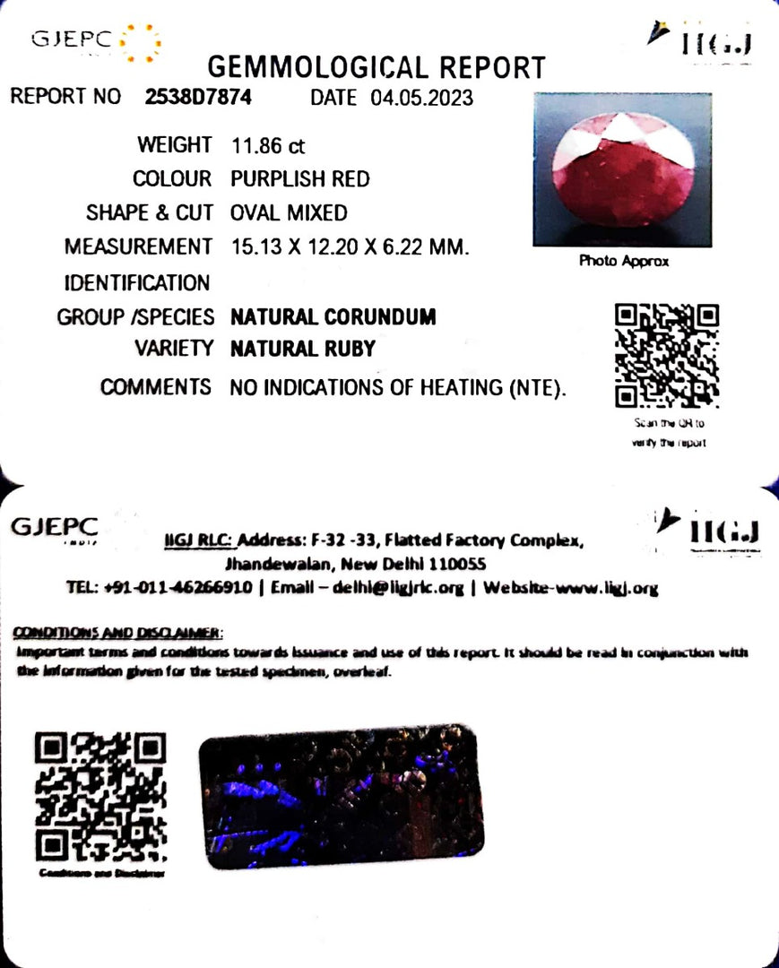 11.86/CT Natural Neo Burma Ruby with Govt. Lab Certificate (4551)