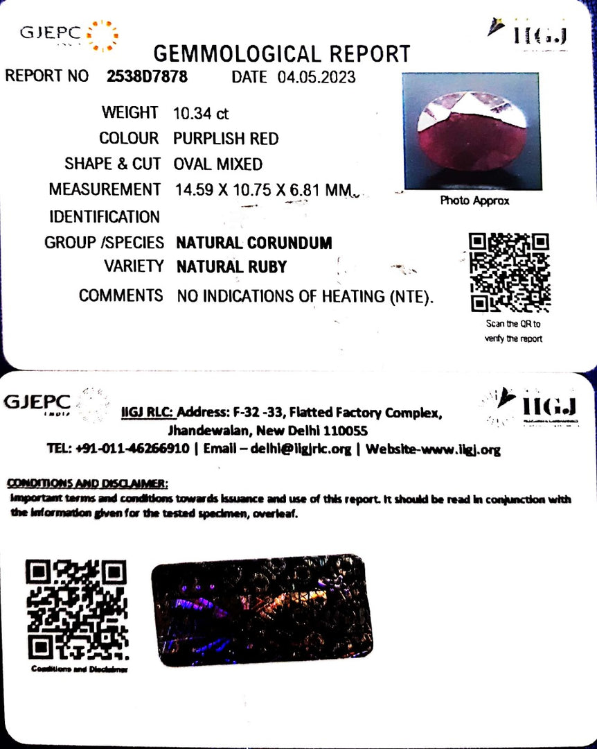 10.34/CT Natural Neo Burma Ruby with Govt. Lab Certificate (2331)