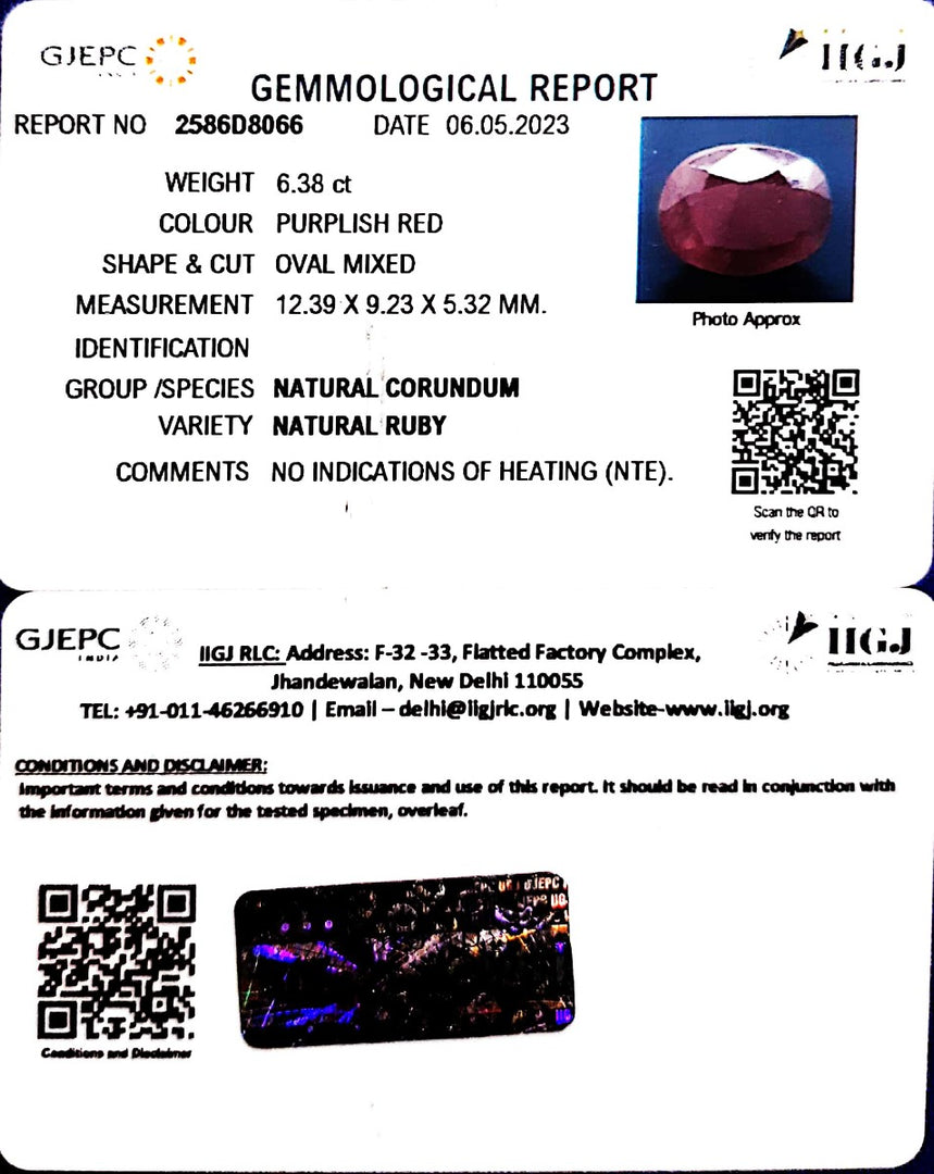 6.38/CT Natural Neo Burma Ruby with Govt. Lab Certificate (4551)