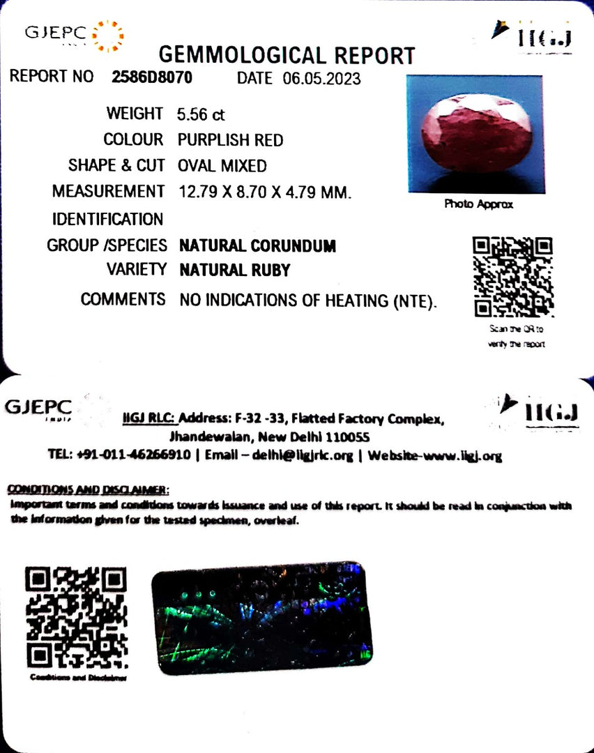 5.56/CT Natural Neo Burma Ruby with Govt. Lab Certificate (2331)