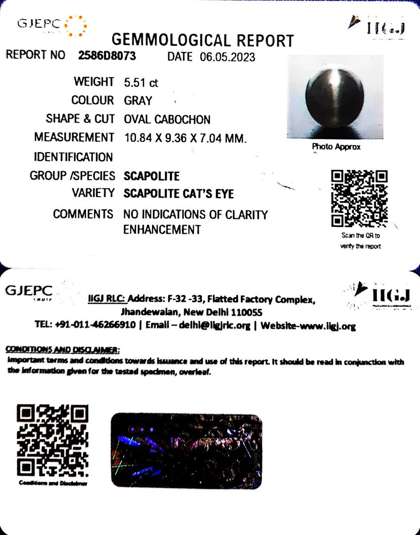 5.51/CT Natural Scapolite Cat's Eye with Govt. Lab Certified-(1221)