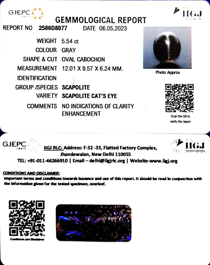 5.54/CT Natural Scapolite Cat's Eye with Govt. Lab Certified-(1221)