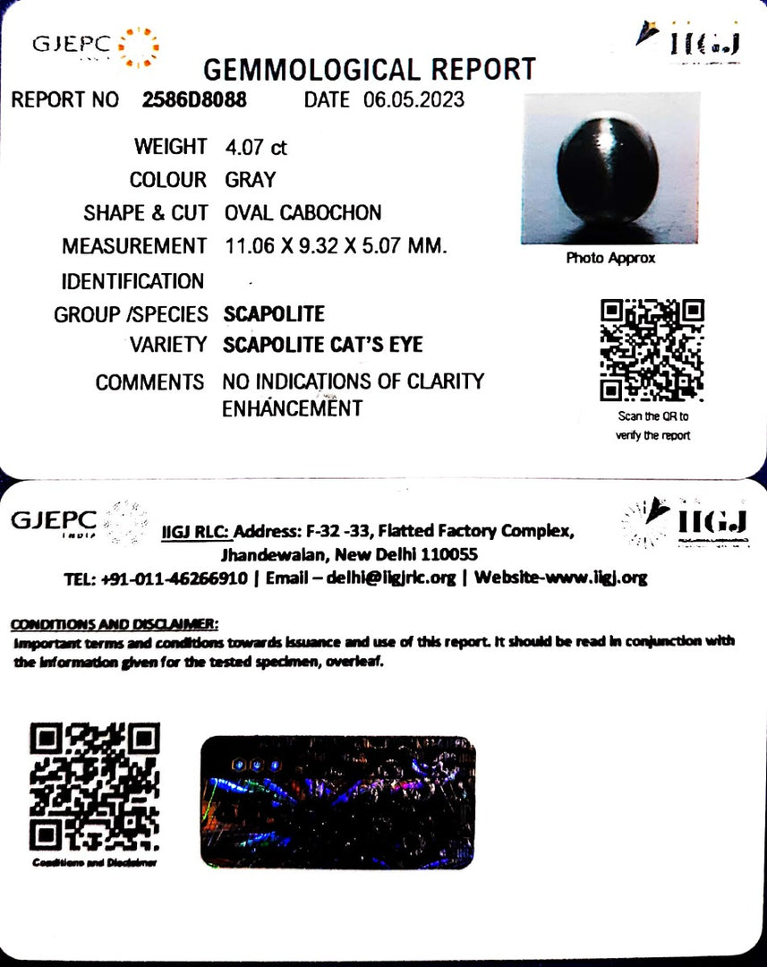 4.07/CT Natural Scapolite Cat's Eye with Govt. Lab Certified-(1221)