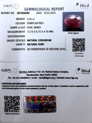 5.54/CT Natural Neo Burma Ruby with Govt. Lab Certificate (3441)