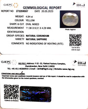 4.94/CT Natural Ceylonese Pukhraj with Govt Lab Certificate (6771)