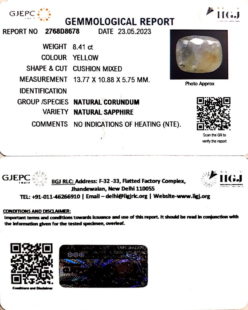8.41/CT Natural Ceylonese Pukhraj with Govt Lab Certificate (6771)
