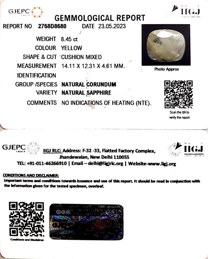 8.45/CT Natural Ceylonese Pukhraj with Govt Lab Certificate (6771)