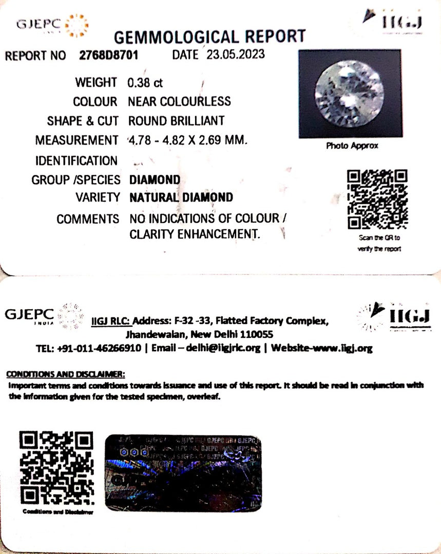 0.38/Cents Natural Diamond With Govt. Lab Certificate (120000)