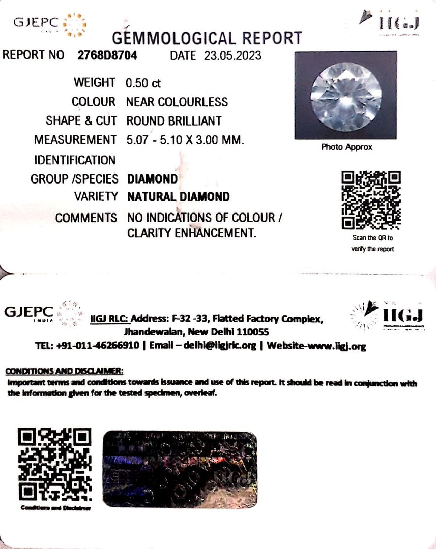 0.50/Cents Natural Diamond With Govt. Lab Certificate (140000)