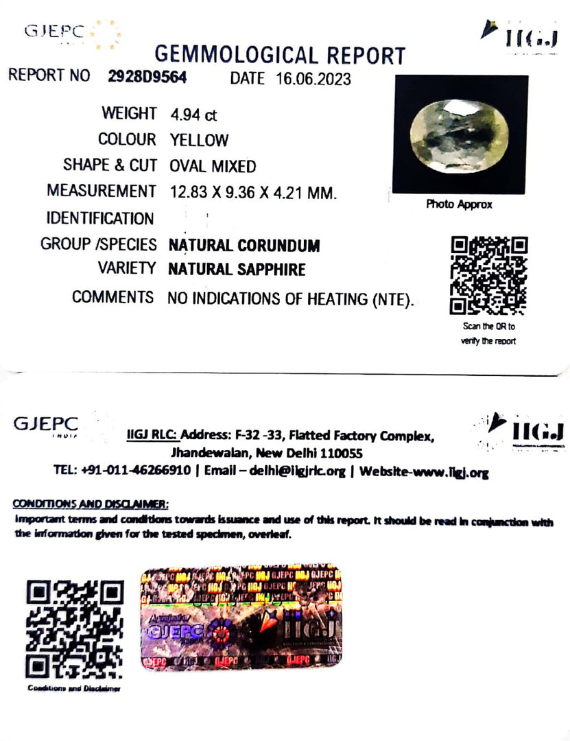 4.94/CT Natural Ceylonese Pukhraj with Govt Lab Certificate (8991)