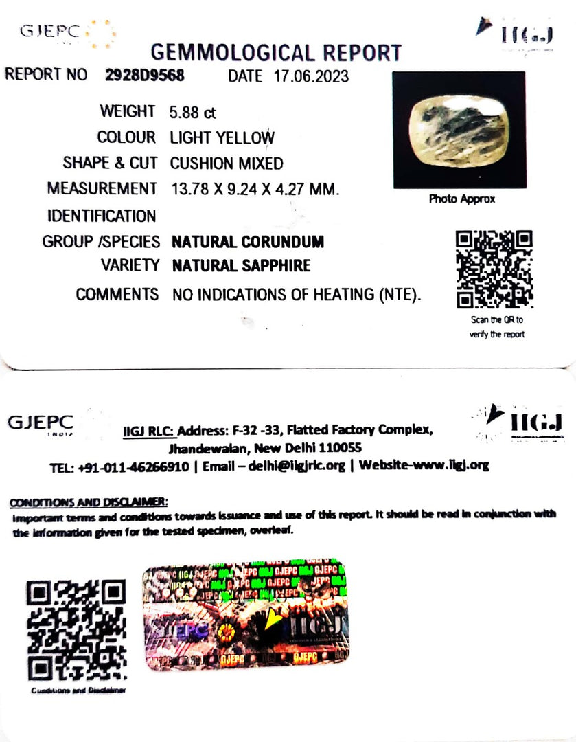 5.88/CT Natural Ceylonese Pukhraj with Govt Lab Certificate (6771)