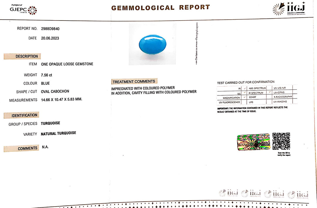 7.56/CT Natural Govt. Lab Certified Turquoise (832)