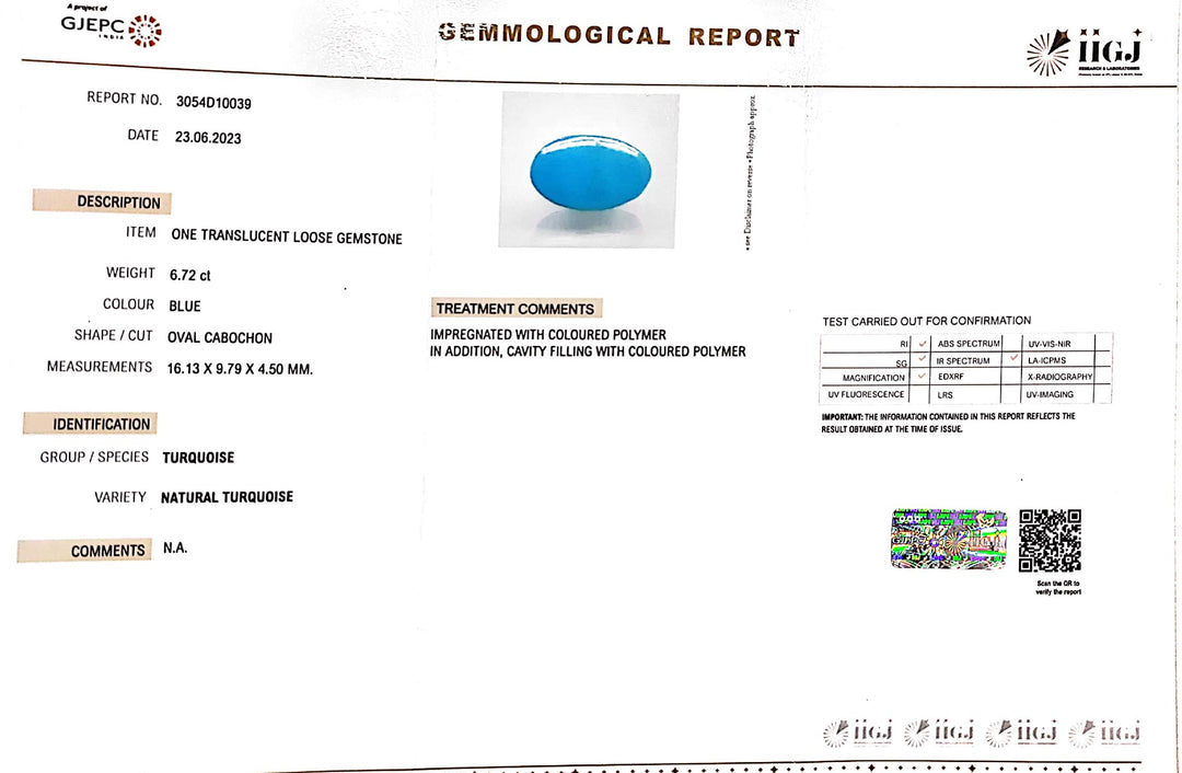 6.72/CT Natural Govt. Lab Certified Turquoise (832)