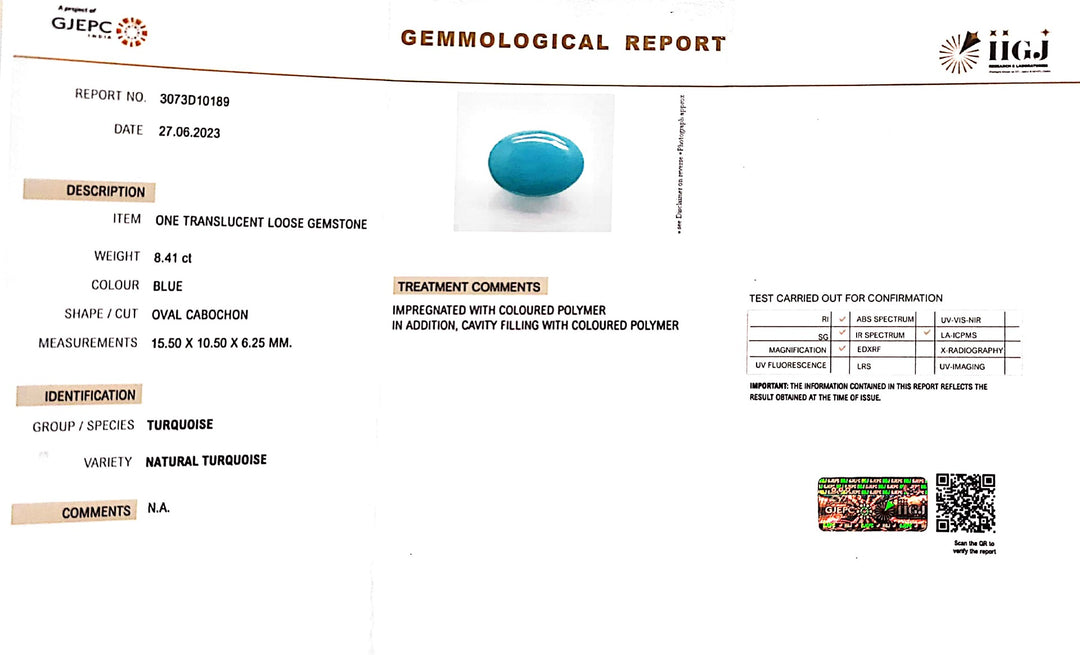 8.41/CT Natural Govt. Lab Certified Turquoise (832)