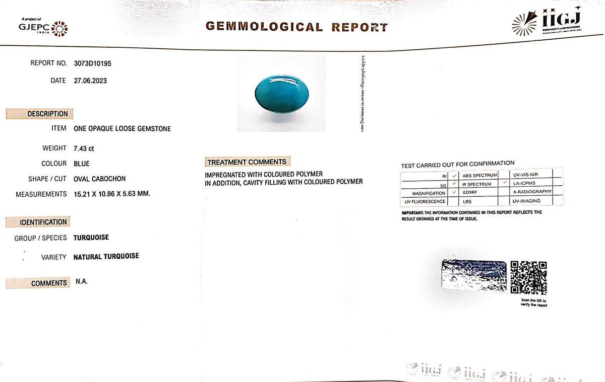 7.43/CT Natural Govt. Lab Certified Turquoise (832) – Gem Selections