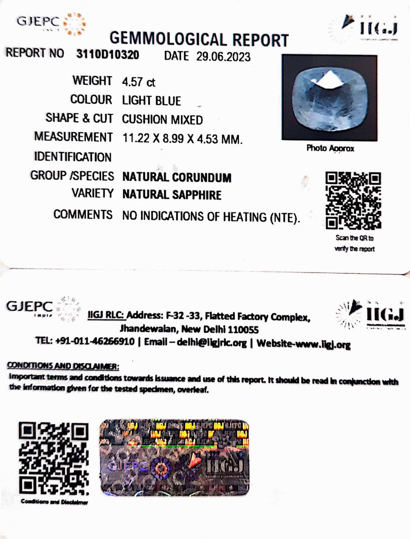 4.57/CT Natural Blue Sapphire with Govt Lab Certificate (6771)